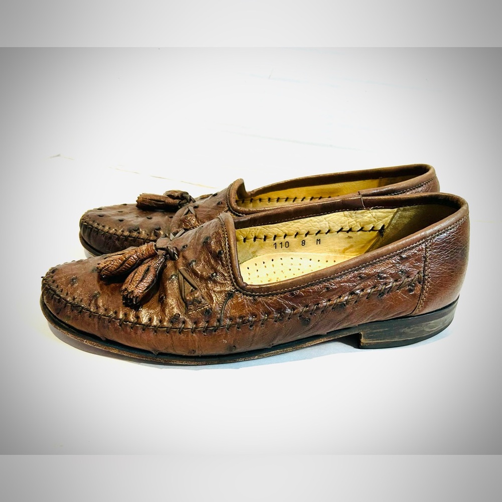 Zelli Ostrich Tassel Loafers Brown Sz 8M